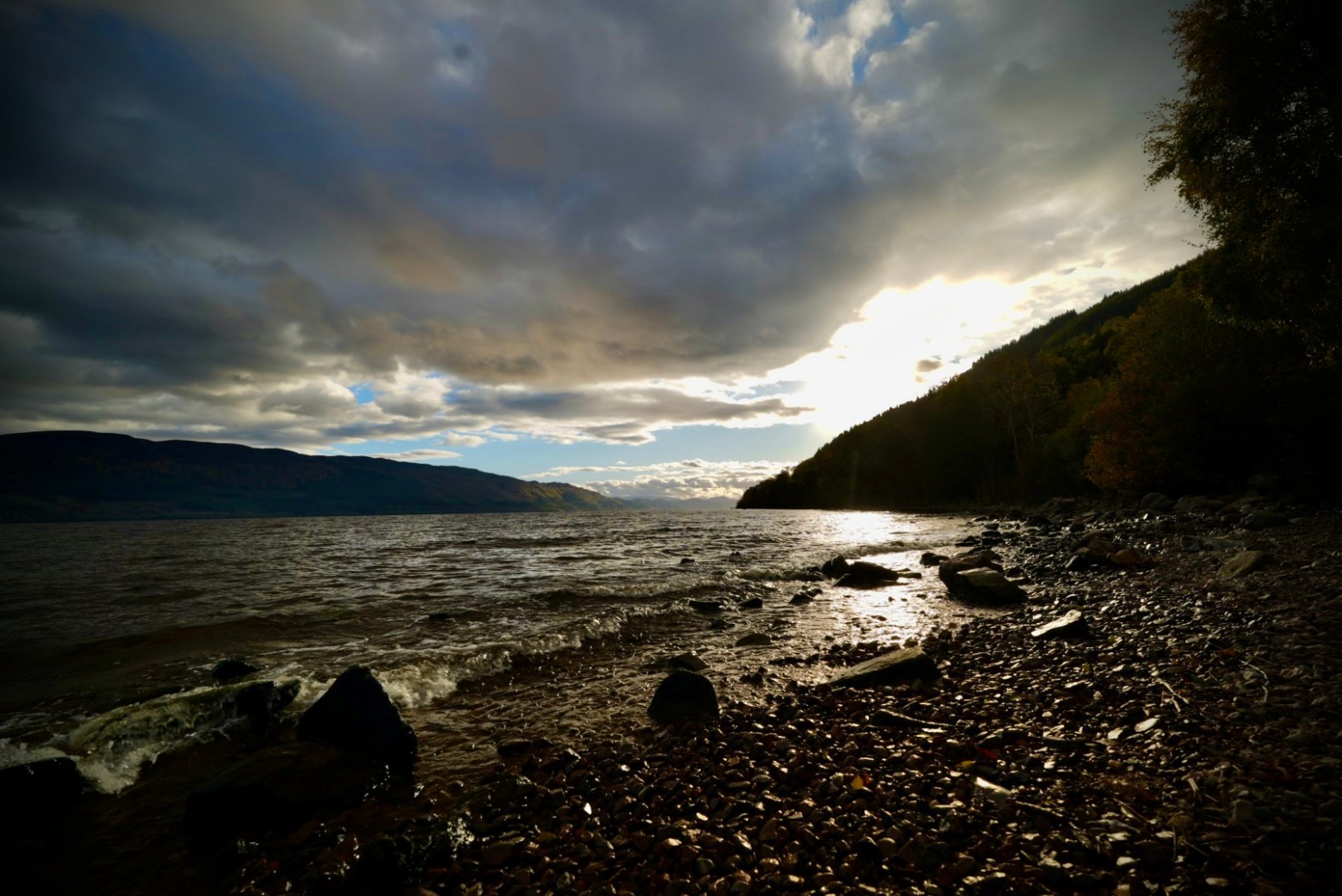 Sun set over the shores of Loch Ness in early autumn